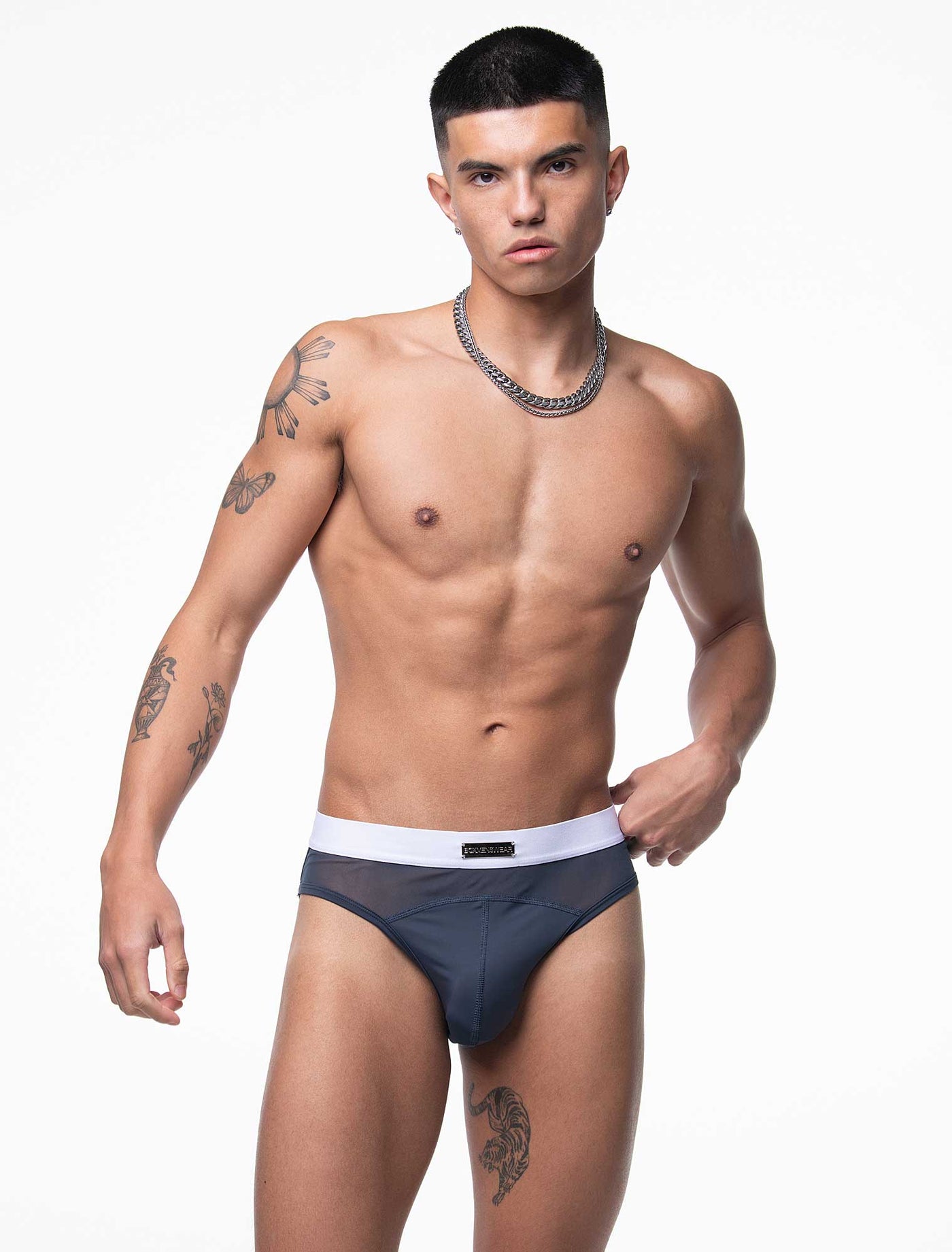 Mens Curved Mesh Briefs - Navy