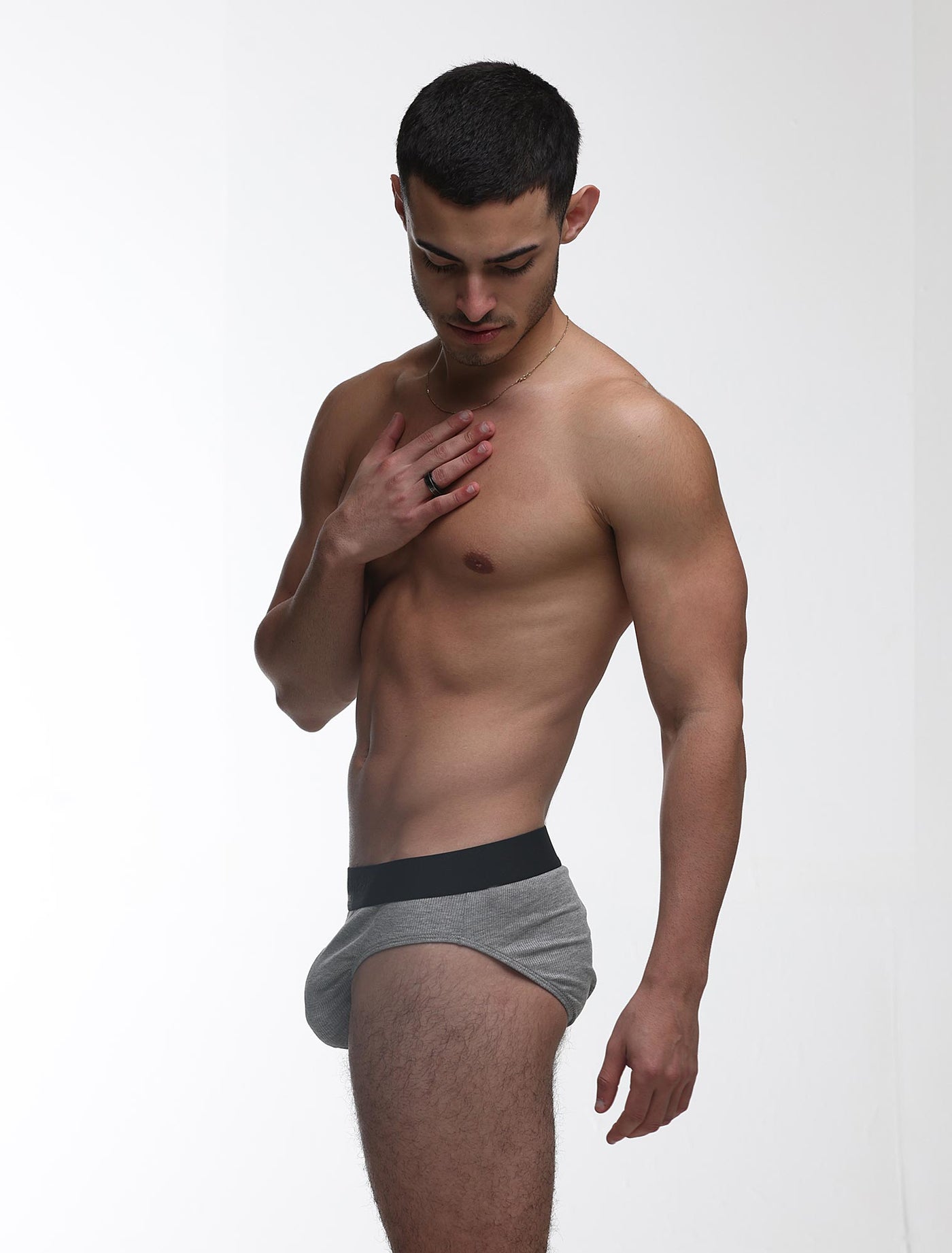 Mens Classic Ribbed Briefs - Grey