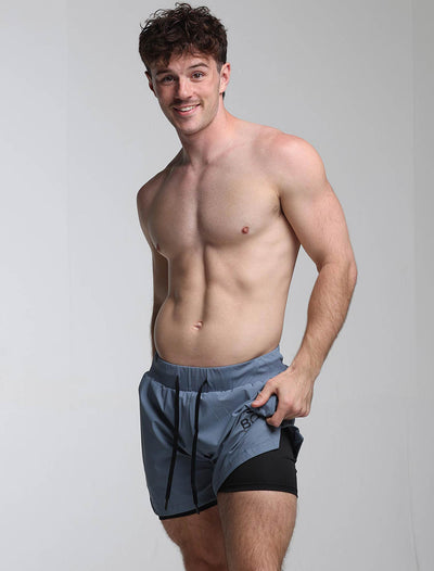 Mens Double Layer Sports Shorts - Charcoal