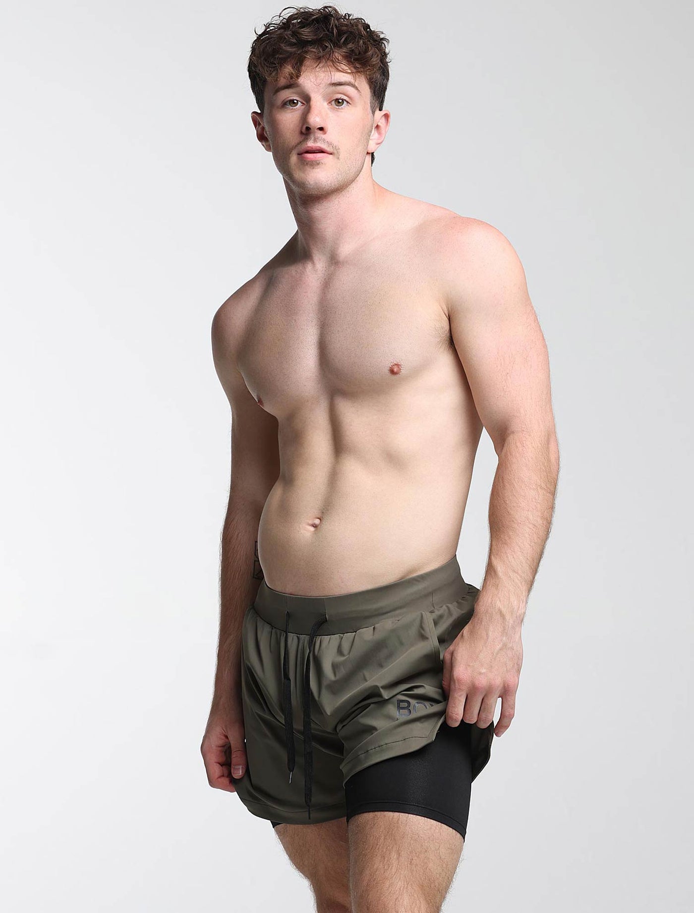 Mens Double Layer Sports Shorts - Green