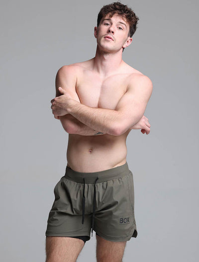 Mens Double Layer Sports Shorts - Green