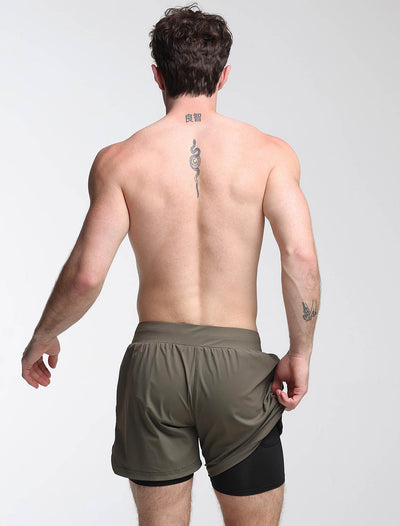 Mens Double Layer Sports Shorts - Green