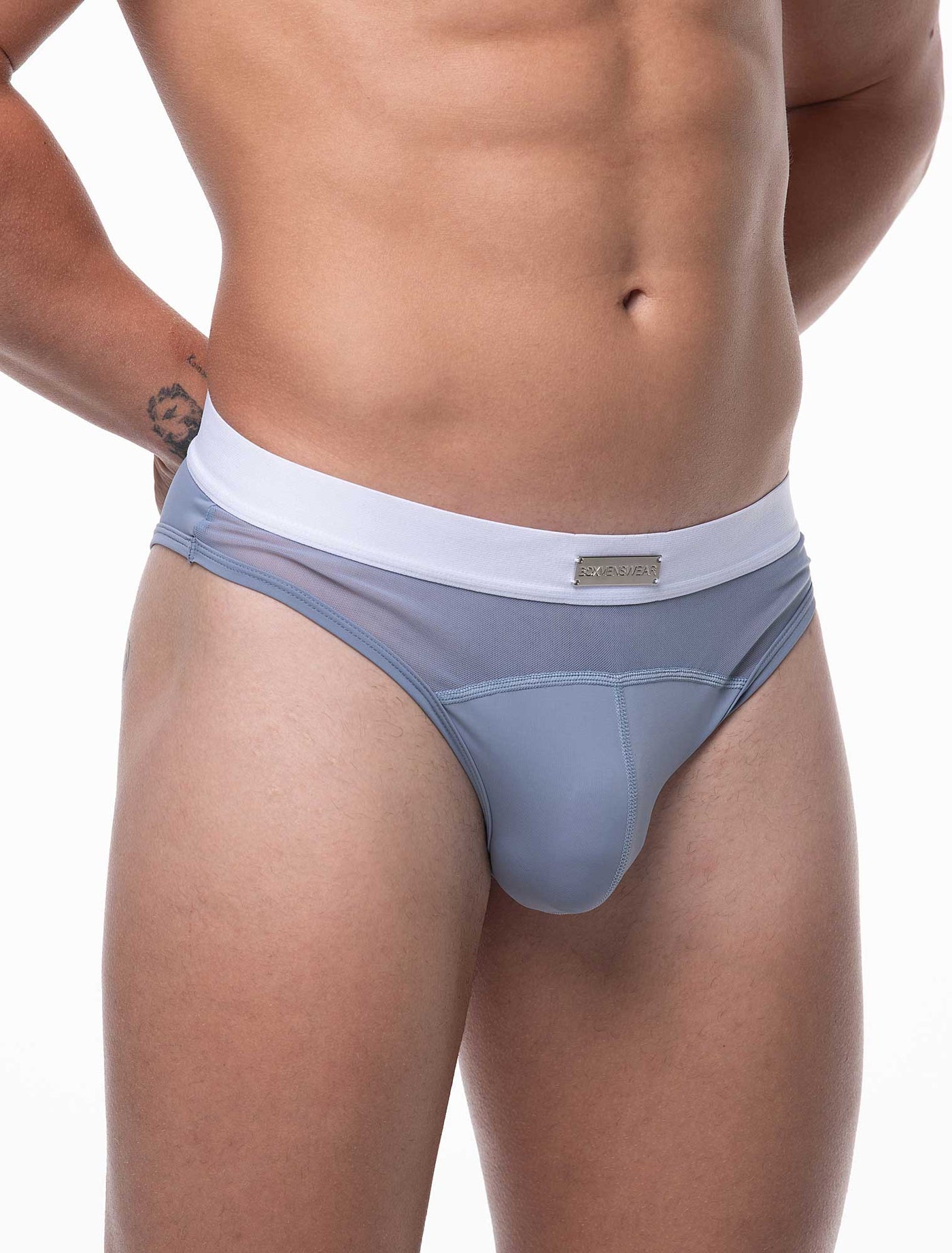 Mens Curved Mesh Thongs - Blue