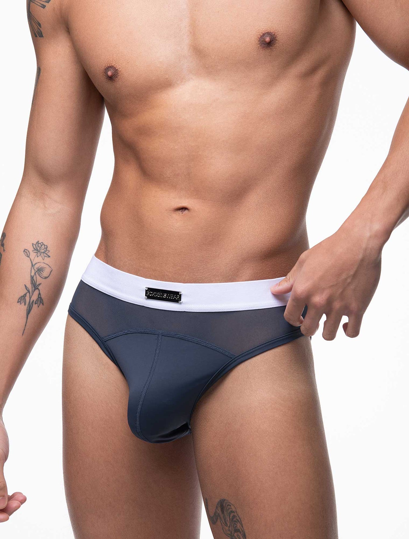 Mens Curved Mesh Briefs - Navy