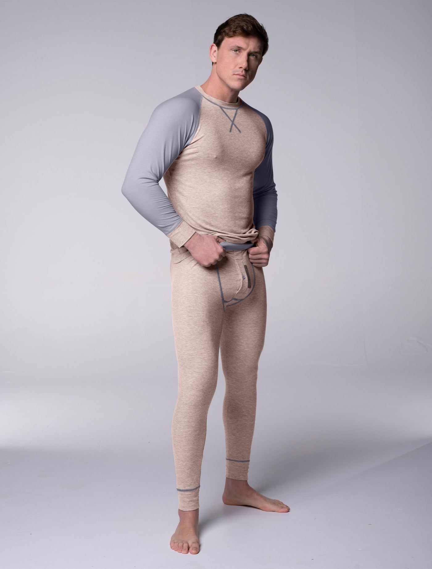 Mens Ribbed Pyjama Sets - Comfort Cream