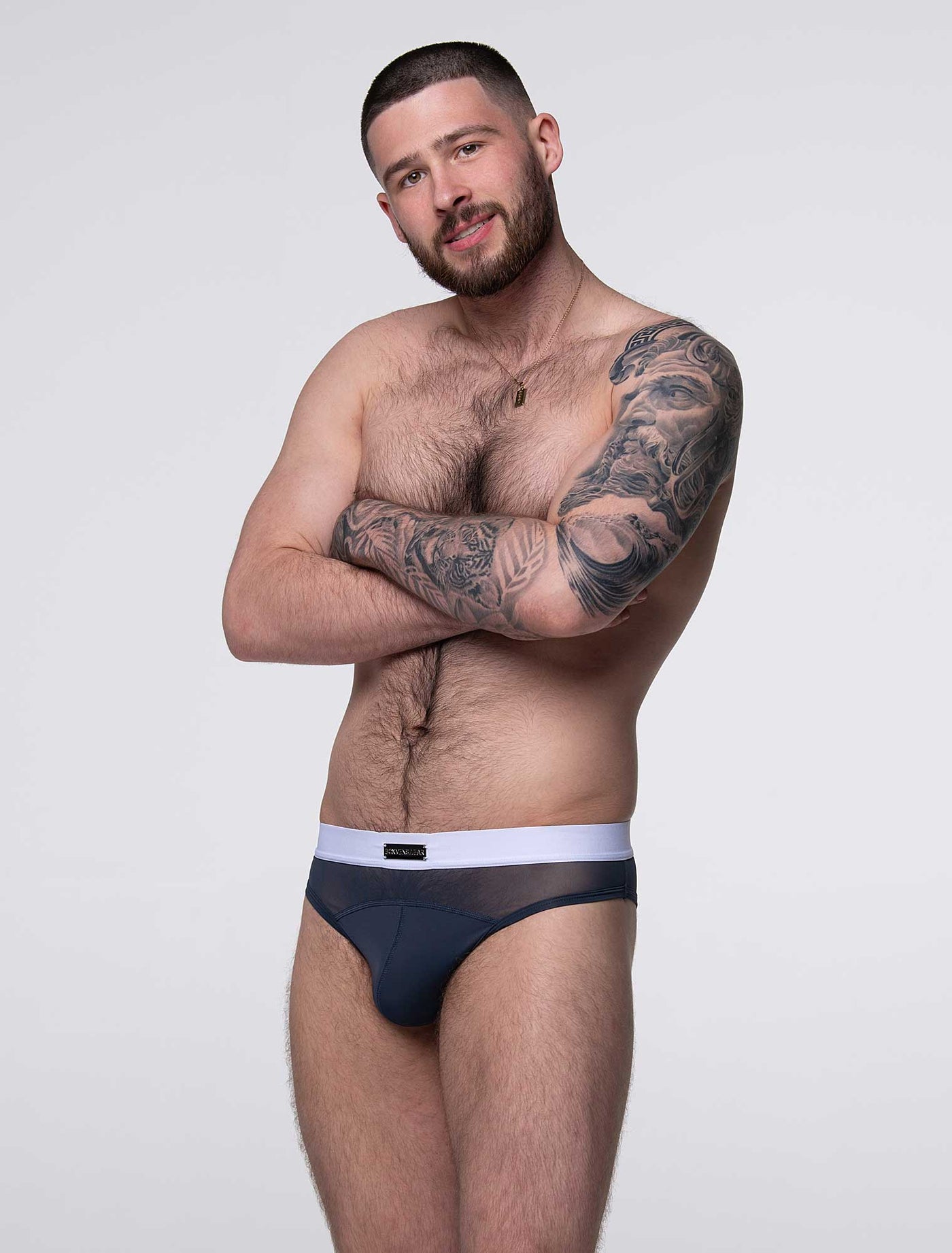 Mens Curved Mesh Thongs - Navy