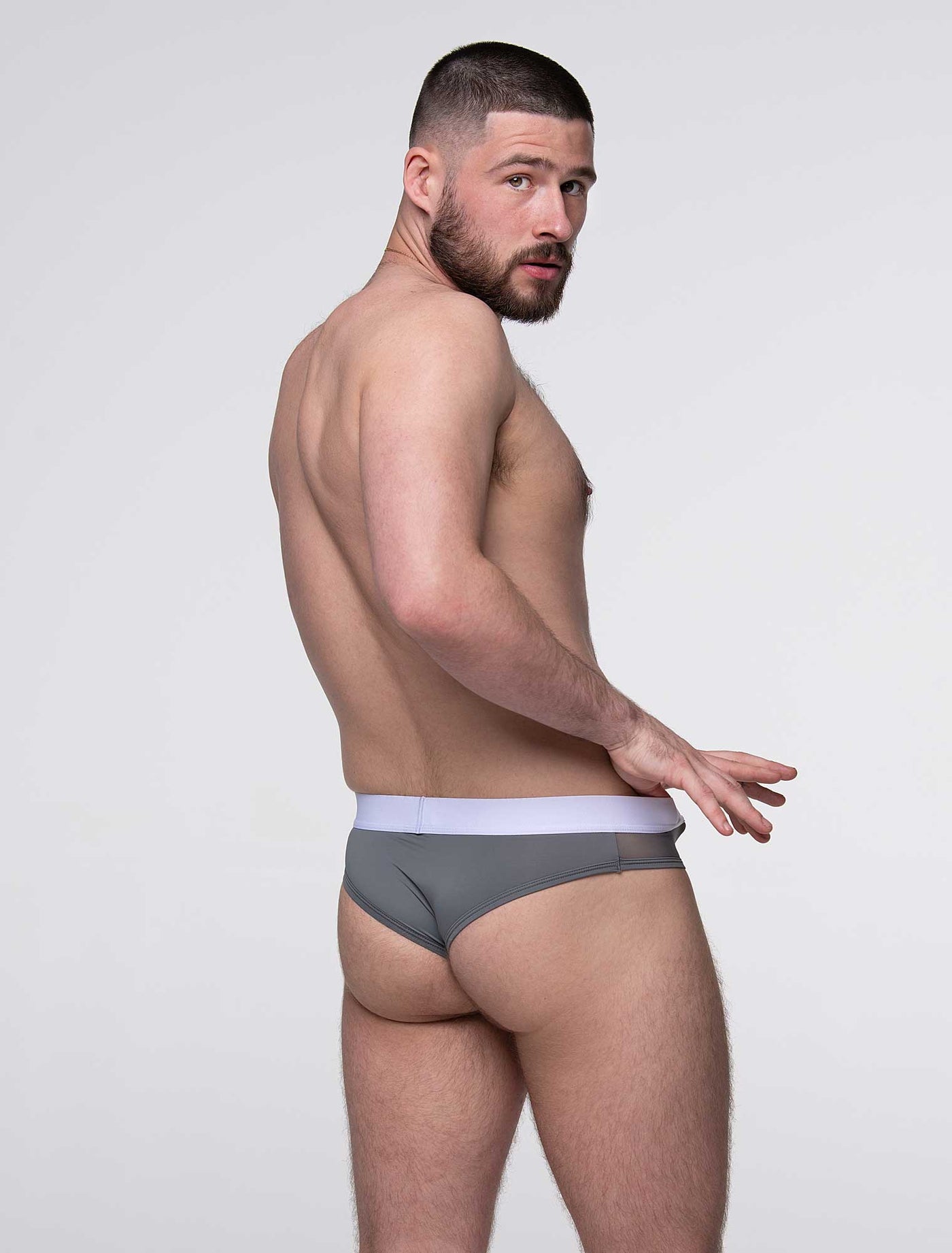 Mens Curved Mesh Thongs - Grey