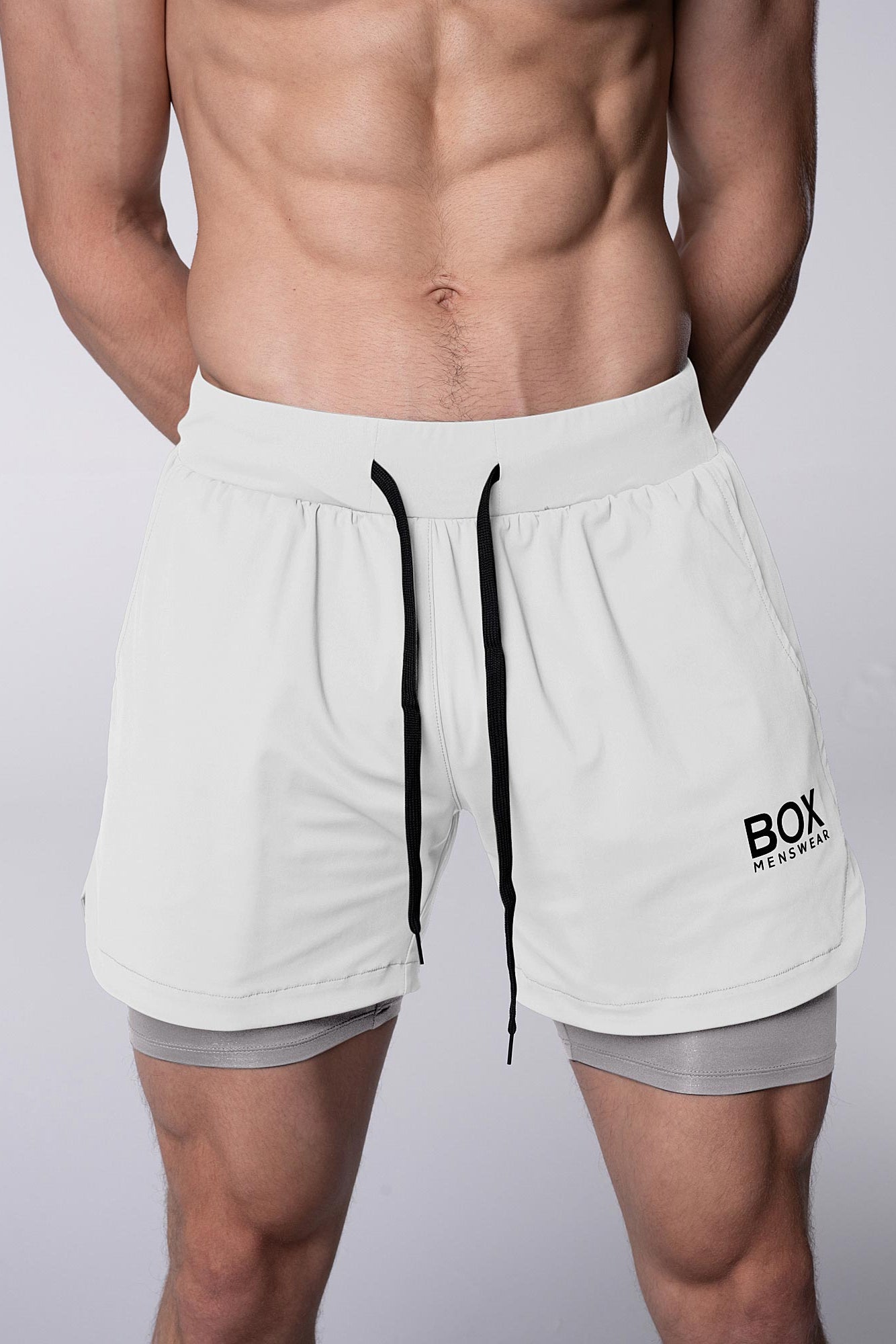 Mens Double Layer Sports Shorts - White - boxmenswear - {{variant_title}}