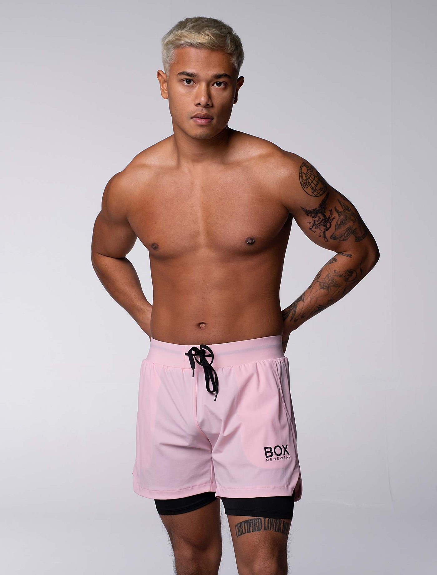 Mens Double Layer Sports Shorts - Pink