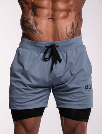 Mens Double Layer Sports Shorts - Charcoal