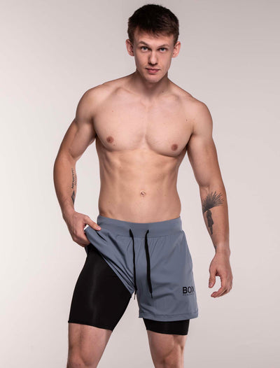 Mens Double Layer Sports Shorts - Charcoal