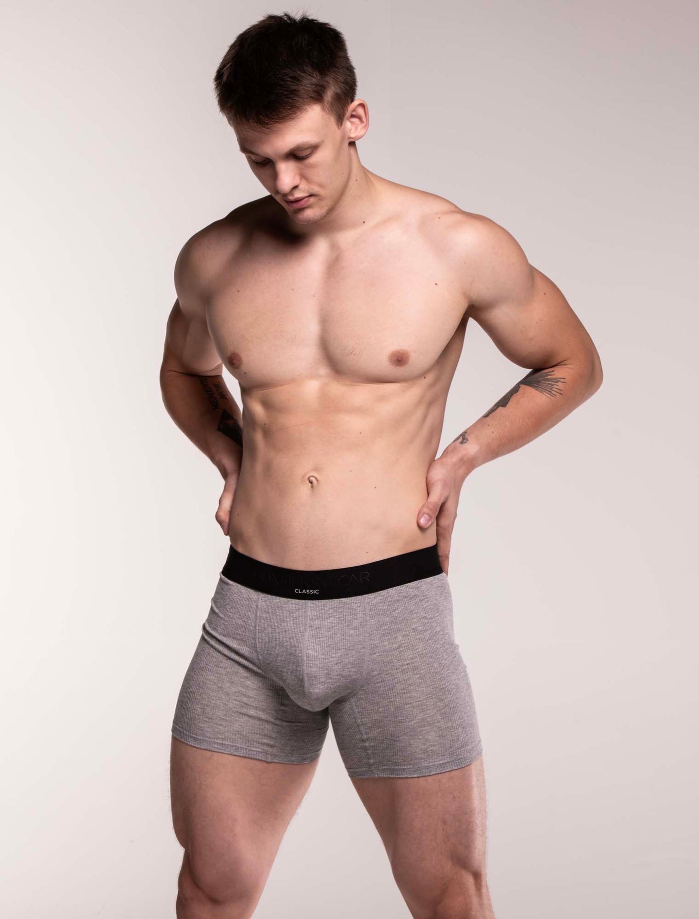 Mens Classic Ribbed Boxers - Grey