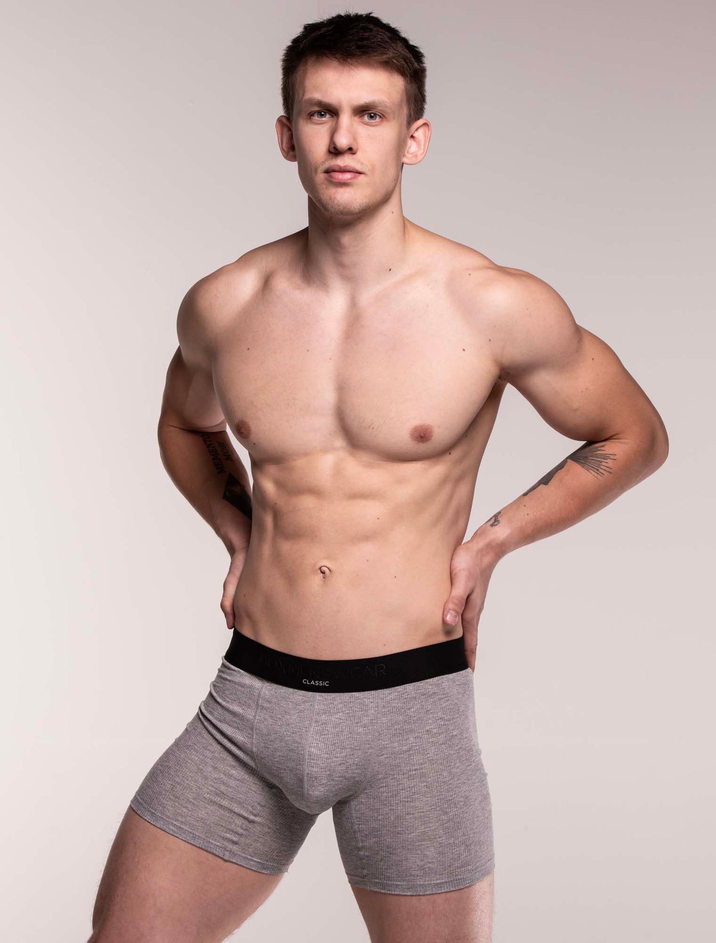 Mens Classic Ribbed Boxers - Grey