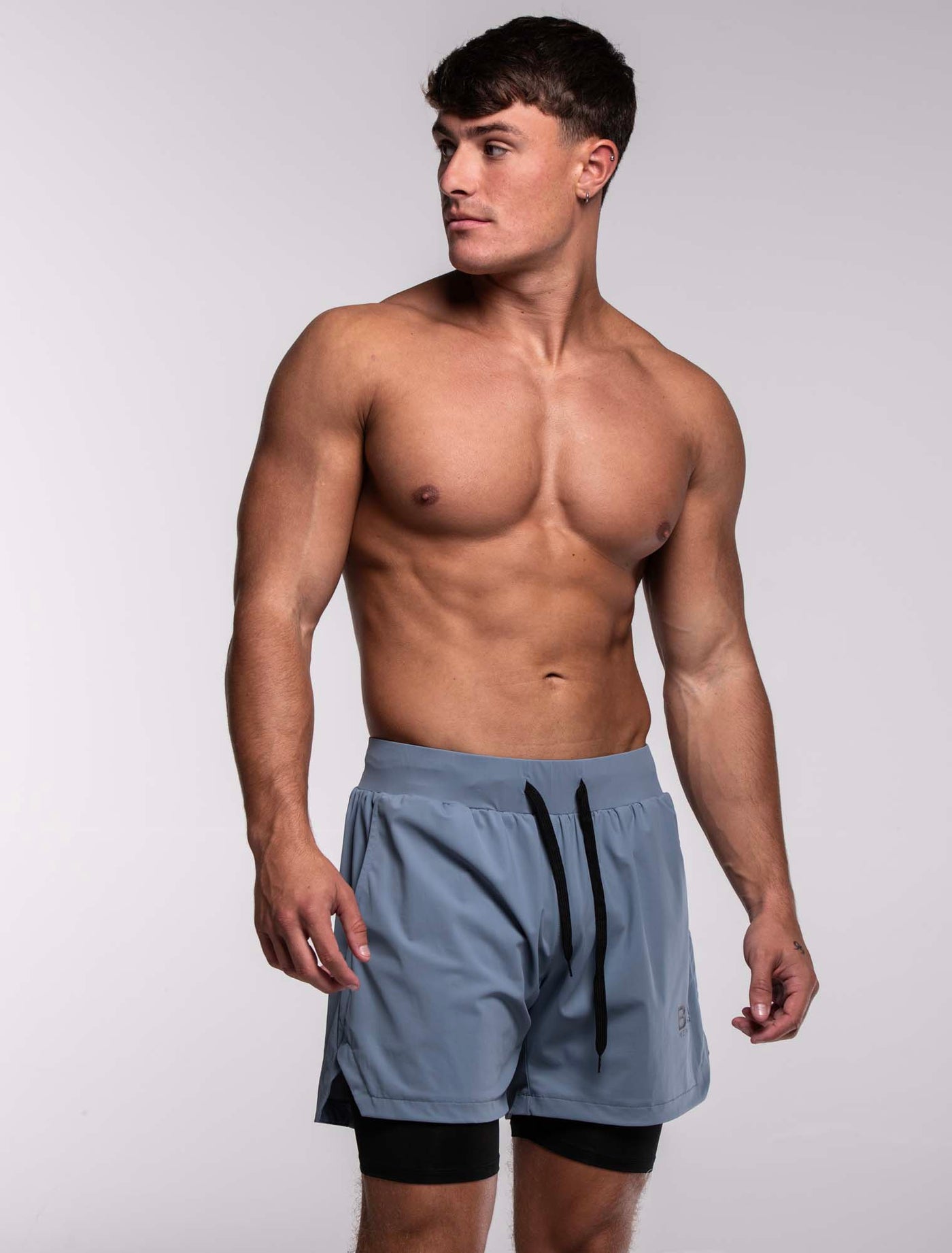 Mens Double Layer Sports Shorts - Charcoal