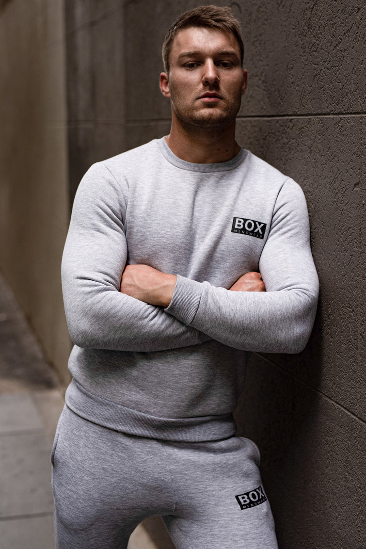 Slim Fit Crew Neck Jumper - Melange Grey - boxmenswear - {{variant_title}}
